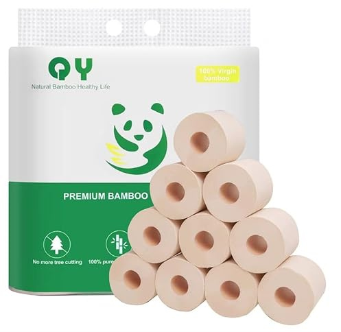 Premium toalettpapper i bambu – 18 rullar värdepaket – täppfritt, ultramjukt, starkt och hållbart – 100 % bambupassa, biologiskt nedbrytbar och miljövänlig – 245 ark/rulle, 4 lager tjock, oblekt