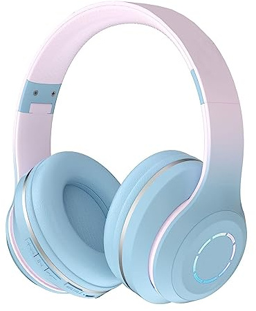 Auriculares Inalámbricos Bluetooth sobre la Oreja, Auriculares de Graves Pesados ​​con Micrófono y Auriculares Bluetooth V5.1 Plegables para Viajar, Teléfono Inteligente (Azul)