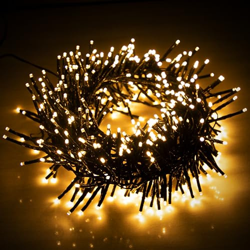 EcoNour Christmas Tree Lights Cluster Lights 480 LED - 6 Hours On Timer, 8 Light Modes, Plug in, Waterproof Indoor & Outdoor Use – 480 LED / 6m Lit Length, Warm White