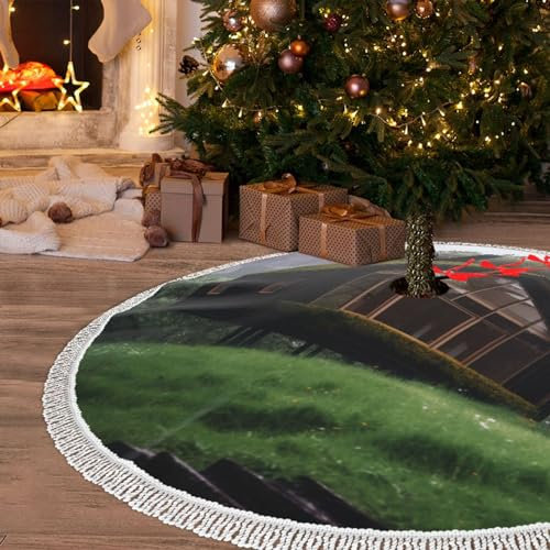 91,4 cm Weihnachtsbaumrock mit Quaste, Holzhaus, Weihnachtsbaum, Röcke, Quaste, Baummatte, Ornament für Zuhause, Innen- und Außenbereich, Zimmer, Urlaubsdekoration