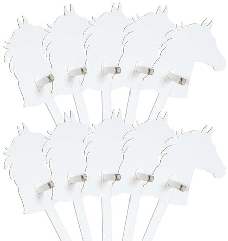 FOLDZILLA Steckenpferde 10er Set aus Pappe 115 x 40 x 25 cm Hobbyhorse Stockpferde - Pferd weiß zum Bemalen und Bekleben