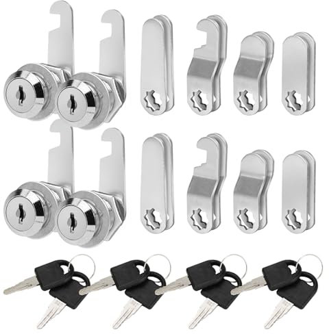 Spesh 4 Sets Cabinet Cylinder Locks - Each Includes Unique Keys for Enhanced Security, Drawer Lock with 2 Keys for Mailbox, Letterbox, File Cabinet(16MM)