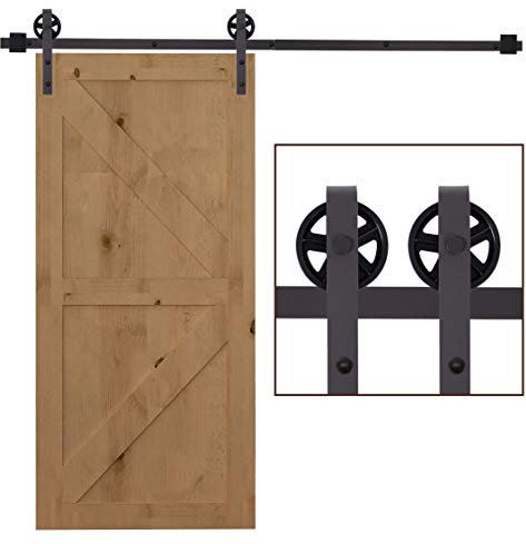 HOMCOM 183CM/6FT Kit Porta Scorrevole 100kg max in Acciaio al Carbonio, Kit per Porte Scorrevoli con Binario, 2 Ganci, 2 Fermaporta, 2 Ferma pavimento, 2 Set di viti e Bulloni