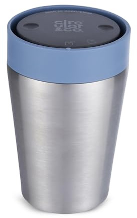 Cirkulär & Co termisk resemugg i rostfritt stål – 227 ml – isolerad återanvändbar kaffekopp – 100% läckagesäker och låsbar – 6 timmar varm/kall – push top, en hand öppen, 360 drickande kaffeglas