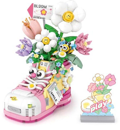 RSDHFLY Bouquet Bausätze,Schuh Baustein Spielzeug Set,kreative Bonsai Bouquet Bausatz, Bausteine Set für Erwachsene und Kinder（Pink）