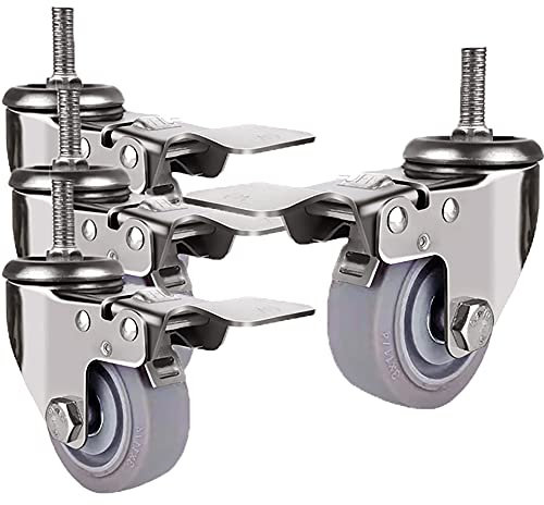 Lenkrollen, robuste 3-Zoll-Lenkrollen, M12-Gewinderollen mit Bremse, geräuschlose Gummi-Möbelrollen, für Trolley/Rollstuhl, 4er-Pack (mit Bremse 4 Zoll)