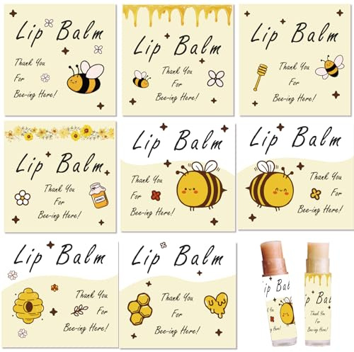 CRASPIRE 80Pcs 8 Styles Labels for Lip Balm Coated Paper Paster Honey Bee Square Tubes Lip Balm Labels Stickers Natural Homemade Self-adhesive Stickers Logo for Containers Cosmetics Lipsticks