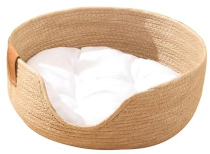 VLRBFDOI Cama de Gato de Nido de Paja, Cesto de Gato Tejido Lavable Camas para Perros pequeños Sofá para Perros pequeños Nido de Descanso Cattail de Verano Productos para Dormir,Marrón