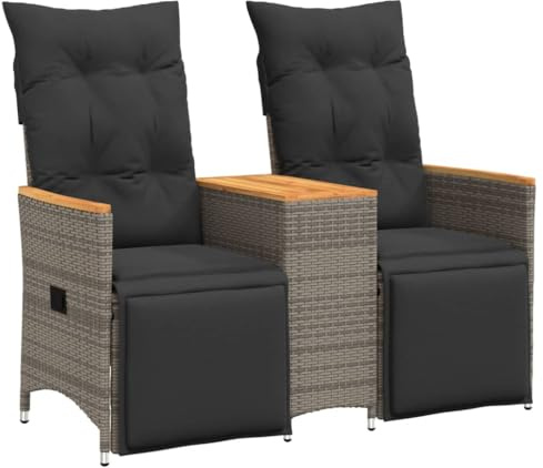 vidaXL Trädgårdssoffa fällbar 2-sits med bord grå konstrotting, utomhussoffa, utemöbler, 2-sits trädgårdssoffa, trädgårdsmöbler, flätad trädgårdssoffa