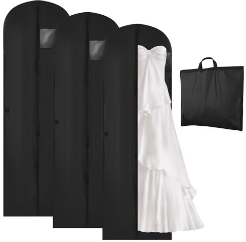 HAOYULUO 3er Kleidersack, Faltbar, Schwarz, Reißverschluss, Geeignet für Brautkleider, Abendkleider oder Lange Mäntel, 60 x 180 cm