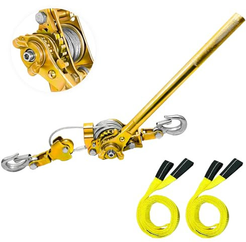 YATOINTO Komm Along Seilwinde 2T mit zwei 2,5 cm x 2,4 m Hebeschlingen Heavy Duty Kabelabzieher Seil Komm Along Abzieher 2 Haken Kabelhebezug Seilwinde zum Heben Ziehen Gebäude Garagen Lager