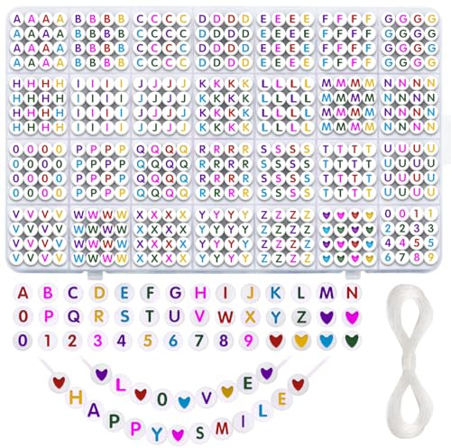 Liangding Buchstabenperlen zum Auffädeln, 1100+ Stück Bunte A-Z Alphabet Perlen Set, Buchstaben Perlen Armbänder Selber Machen mit Herz Perlen, Bastelset für Armband Schmuck Making Crafts