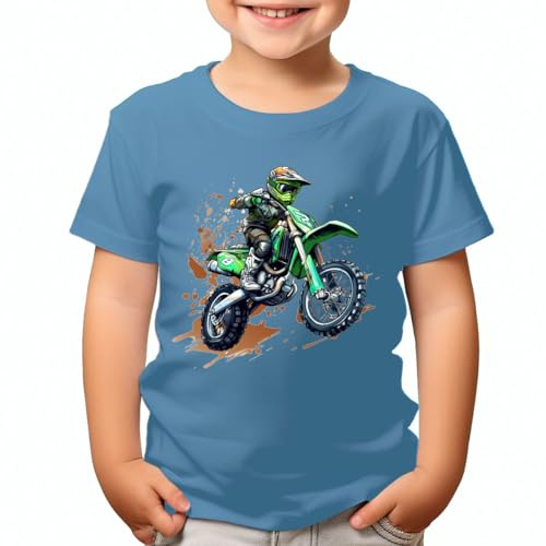 D&T Dynamic Motocross Rider Jump Kids T-Shirt Action Sports Apparel Adrenaline-Fueled Design for Motocross and Dirt Bike Fans #T490 Light Blue 5-6 Years