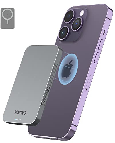 HINOVO Powerbank MagSafe 5000mAh, 8.9mm Ultra Sottile Power Bank Wireless, Magnetico Batteria 20W PD Ricarica Rapida Caricabatterie Portatile per iPhone 16/15/14/13/12 Serie