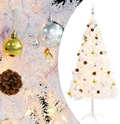 Xichuzi Künstlicher Weihnachtsbaum mit Beleuchtung & Kugeln Weiß 180 cm, Tannenbaum Künstlich, Christmas Tree, Tannenbaum Deko, Weihnachtsbäume, Christbaum - 321503
