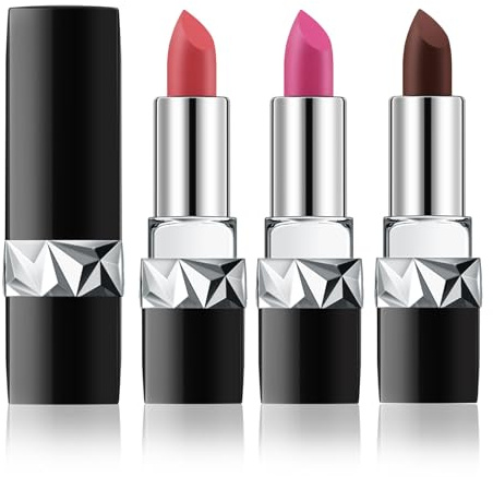 Apooliy Set de 3 rouges à lèvres mats，Longue tenue，Stylo de maquillage pour les lèvres en velours très pigmenté，Waterproof，Coffret de rouge à lèvres crème pour femmes，Marron