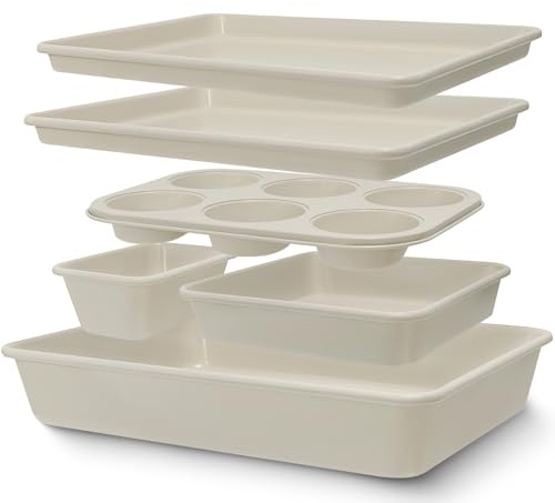 Baking Pans Set, Nonstick Bakeware Sets, Oven Pans for Cooking, AIVIKI 6 Pieces Baking Set Including Cookie Sheet, Deep Roaster Pan, Square Pan, Loaf Pan, Muffin Pan, Carbon Steel Baking Set