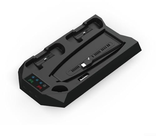 Hasaller Ladestation für PS5-Spielekonsolen mit Dual-Controller-Ladegerät, Dual-Controller-Ladegerät mit 3 USB-Hubs, Schwarz