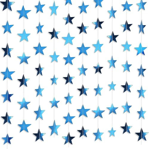 Glitter Star Garland Banner Decor, Double Side Glitter Paper Star Garland,13 Feet Bright Star Hanging Bunting Banner Backdrop for 2025 New Year Decor Graduation Wedding Birthday Christmas (sky blue)
