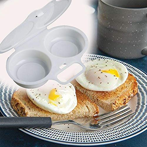 Microwave Egg Maker, 2 Cavity Nonstick Poached Egg Maker With Lid, Double Drain Poached Egg Cups, Food Grade PP Egg Boiler, Heat Resistant Kitchen Gadget for Quick Poached Eggs
