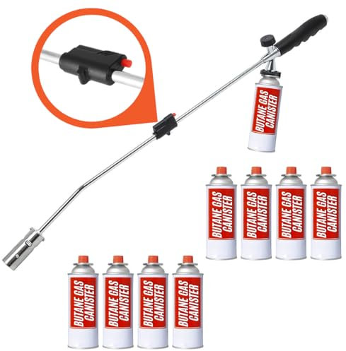 Trendi® Weed Burner Wand – Butane Gas Blowtorch for Garden & Patio Weed Control | Adjustable Flame & Weatherproof Design for Moss & Fungus Removal – Eco-Friendly (Includes 8 Gas Canisters)