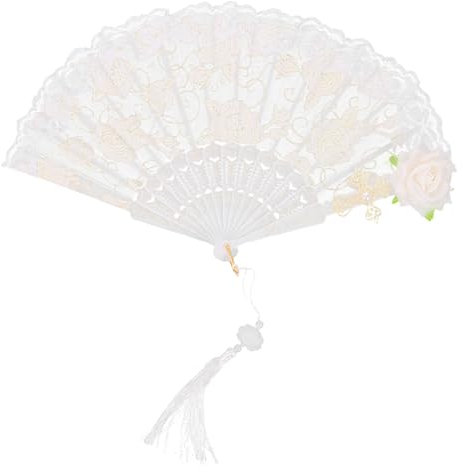 DEARMAMY Lace Charm Elegant Desk Fan Small Fan Hand Fans Lace Hand Fan Kit Round Hand Hand Retro Artificial Black Hand Fan Paper Fan Mini Fan Foldable Fan Fillers Plastic White