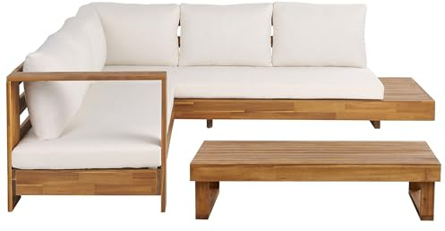 Ecksofa Lounge Set mit Couchtisch Akazienholz rechtsseitig weiß Marettimo