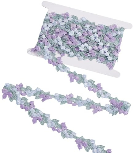 CABODYALS 4.57M Nastro di Pizzo con Fiori Viola, Ricamo, Applique, Bordo, Lacci Lilla Floreali con Foglie, Nastri In Poliestere Vintage per Cucire, Realizzare Decorazioni per Abiti Da Sposa, Abbellime