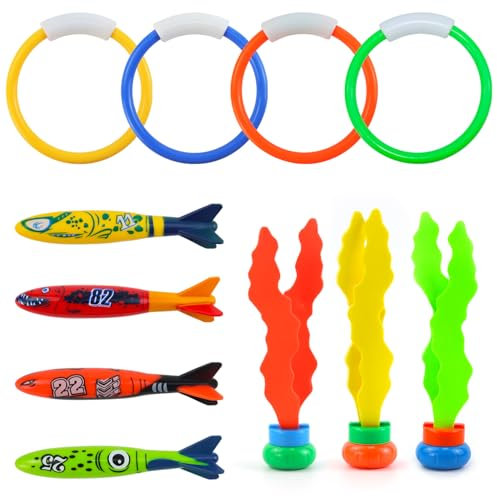 Qcdou 11 Stück Tauchspielzeug für Kinder, Unterwasser Tauchspielzeug Set, Tauchringe für Kinder, Digitaler Tauchring, Schwimmbad Spielzeug, Wasserspielzeug für Jungen Mädchen