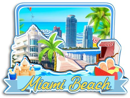 Quwsne Kühlschrankmagnet Miami Beach Florida Amerika Kühlschrankmagnet Stadt Reise Souvenirs Touristengeschenke 3D klassische Sehenswürdigkeiten handgefertigt Handwerk Heimdekoration -4133