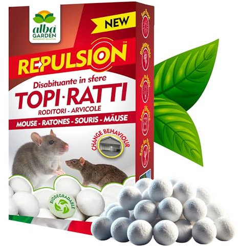 Albagarden - Repellente per Topi - Disabituante in Sfere di Cellulosa per Ratti Talpe Piccioni - Dissuasore Naturale Alternativa A Trappola per Topi Ultrasuoni E Veleno per Topi x 100 gr