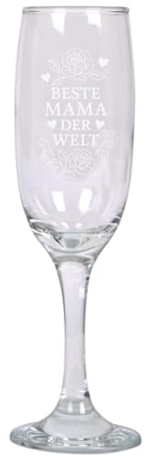 Sektglas mit Gravur „Beste Mama der Welt“ – persönliches Geschenk für Mama zum Muttertag, Geburtstag oder als Dankeschön – edles Champagnerglas mit Rosenmotiv (21 cm, 210 ml)