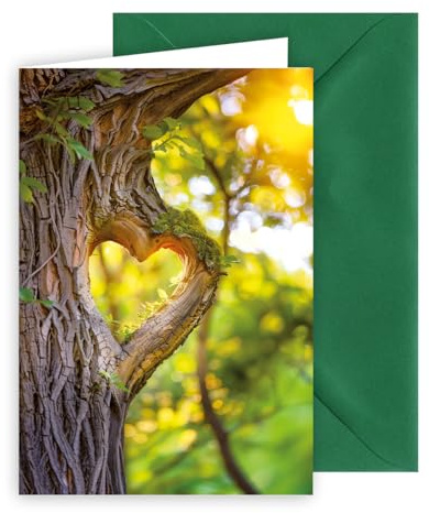 KE - Naturverbundende und Verspielte Blanko Glückwunschkarte, DIN B6 Format 176x125mm, Textfreie Klappkarte inkl. Umschlag, Ideal für alle Anlässe, Motiv: Herz im Baum