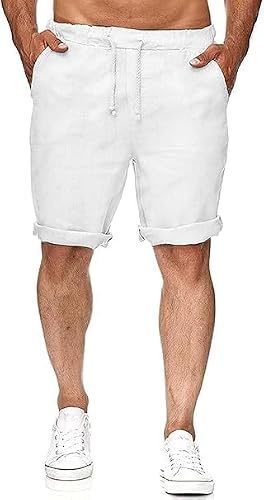 Runcati herr, linneshorts, bermudashorts, korta byxor, lätta sommarshorts, elastiskt band, fritidsbyxor med 2 fickor