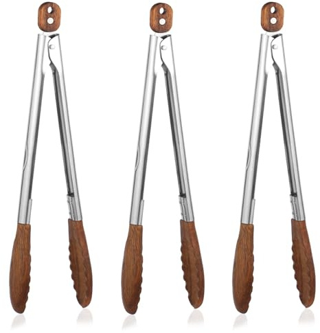 YEXEXINM 20 Pcs Walnut Wooden Kitchen Tongs, 15 Wooden Tongs for Cooking with Stainless Steel Handle, Nonstick Cooking Tongs Perfect for Serving and Grilling BBQ Salad Toaster