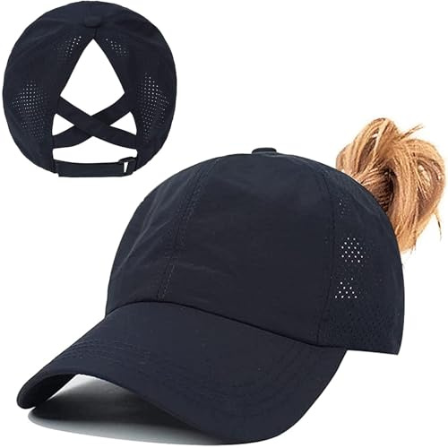errcom Pferdeschwanz Baseballkappe Damen Sommer Einstellbare Schnell trocknende Masche Atmungsaktiv Baseballmütze Unisex Criss Cross Hüte Sport Mütze