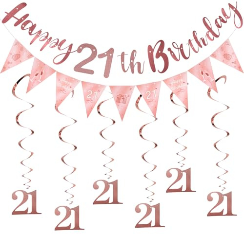 21. Geburtstag Deko Banner Luftschlangen Set mit 6 Girlande SpiralenWimpeln