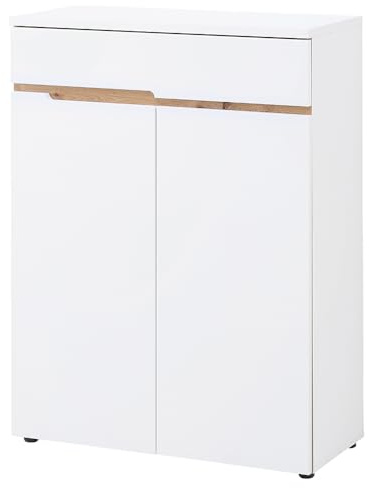 Lomadox Schuhschrank Flurschrank in weiß mit Eiche, 80 cm breit, 1 Schublade, 2 Türen, 3 Böden, 4 Fächer, modern, grifflos