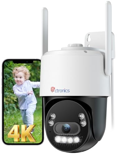 Ctronics 4K Überwachungskamera Aussen WLAN,8MP Kamera mit Farbnachtsicht | KI Personen-/Fahrzeug-/Tiererkennung, unterstützt NVR&24/7 Aufzeichnung, 2,4/5GHz Dualband WLAN, Zwei-Wege-Audio, IP66