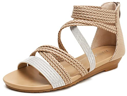 Galindopia PlaSangle En Tpy Gladiateur Sandales Pour Femme Floral Bohemia L'été Plage Chaussures Confort Cushion Padded Dressy Bout Ouvert Cage Sandales Apricot Size 36