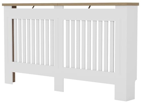 VIDA DESIGNS Benfield Radiator Cover White - Medium - Elegant Shaker Style Vertical Slats for Heat Circulation - H83xW152xD19cm - 100% FSC Unpainted MDF Cabinet for Living Room & Hallway