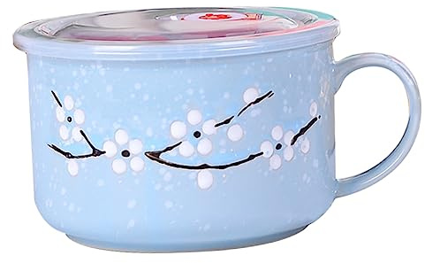 VALICLUD Bol à Ramen Céramique avec Anse et Couvercle Bol à Lunch Compact Réutilisable pour Maison Bureau Voyage et Pique
