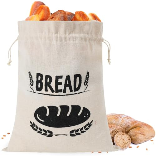 LeCorner Bread Bags for Homemade Bread, Line Produce Bread Bag Storage, Drawstring Reusable Sourdough Bread Bags for Toast, Loaf,Sandwich Fresh (Linen Lined)