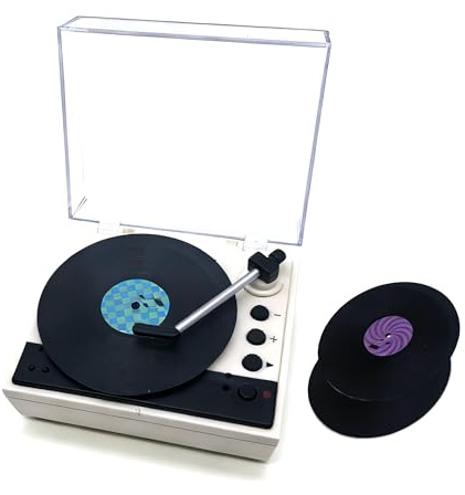 Anomat Mini lettore musicale registrabile, regalo da scrivania retrò con 4 mini dischi, bianco