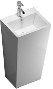 Lavabo sur pied Lavabo sur colonne monobloc avec robinet argenté et kit de vidange, vasque circulaire en porcelaine blanche for salle bain