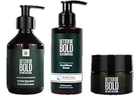 BETTER BE BOLD – Die Glatzen-Rasur Pflegeroutine I Glanz, Pigmentflecken & Trockenheit – Mit Glatzencreme, Shampoo & Rasiercreme – Kopfhautpflege 0–3 mm – Für Männer mit Glatze