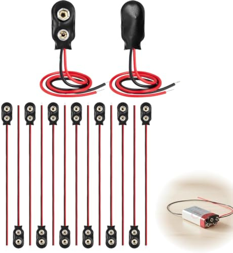 FUHAMJ 15 Piezas Conector de Batería de 9V Cable con Clip, Conectores de Pila Tipo I para Bloques de 9 Voltios, Accesorio de Conexión Rápida para Electrónica y Pruebas, Enchufe de Alimentación