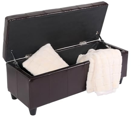 Mendler Bank Sitzbank MIT Aufbewahrung Kriens 112x45x45cm - braun | Leder + Kunstleder, MVG-Zertifiziert