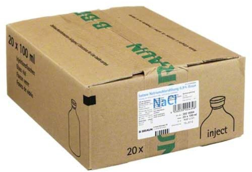 B. Braun Isotone Kochsalzlösung 0,9% Glasflaschen, 20 x 100 ml