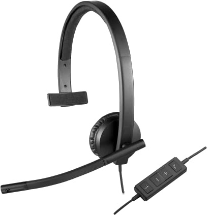 Logitech H570e Wired Headset, Mono Headphones with Noise-Cancelling Microphone, USB, In-Line Controls with Mute Button, Indicator LED, PC/Mac/Laptop - Black